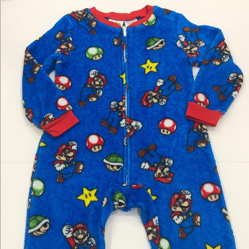 Nintendo Super Mario Boys Fleece Full Zip Onesie Pyjamas | Size XS 4-5 Yrs
